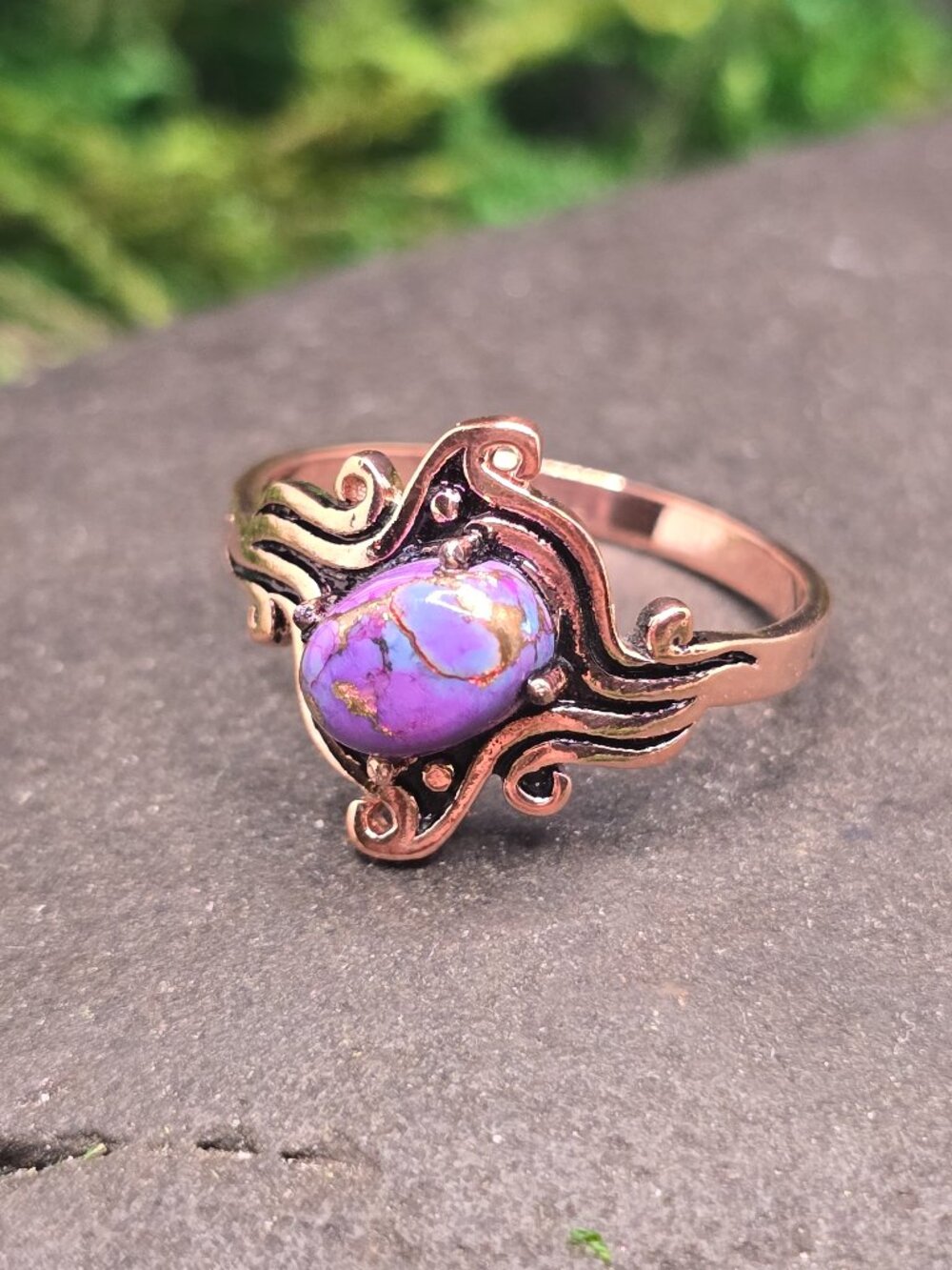 Purple Copper Turquoise Ring Size 9 Copper Oval Statement Jewelry